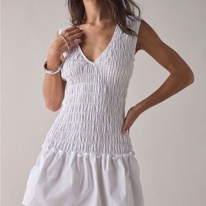 White Sleeveless Smocked Dress